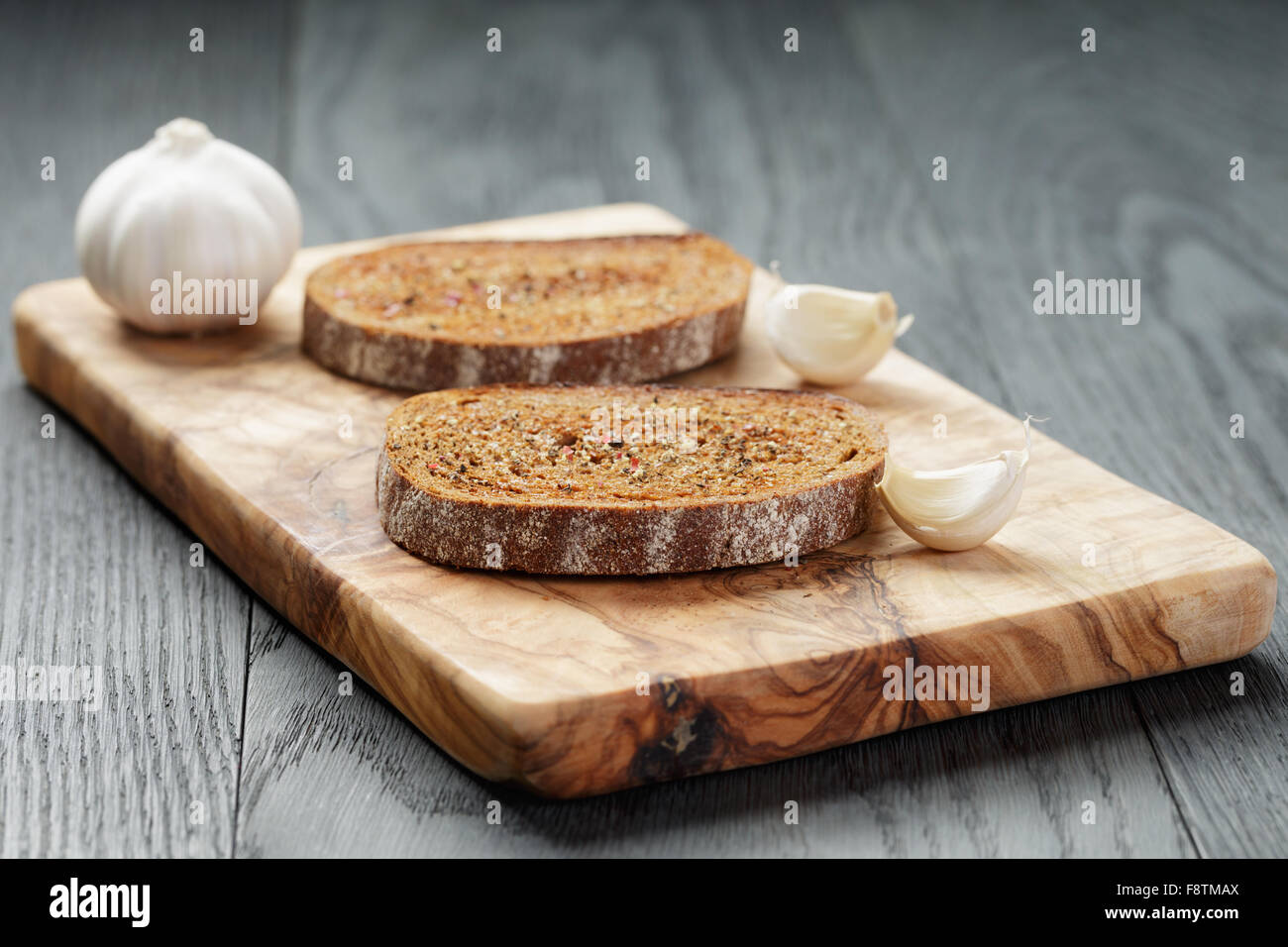 rye bread grated with garlic Stock Photo