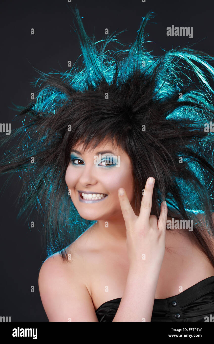 girl with blue electric hair Stock Photo Alamy