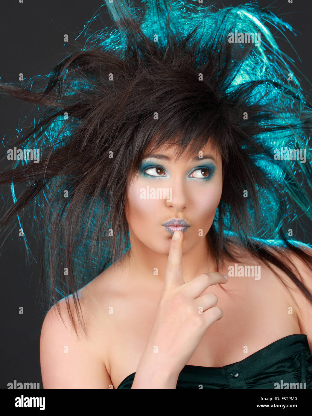 girl with blue electric hair Stock Photo Alamy