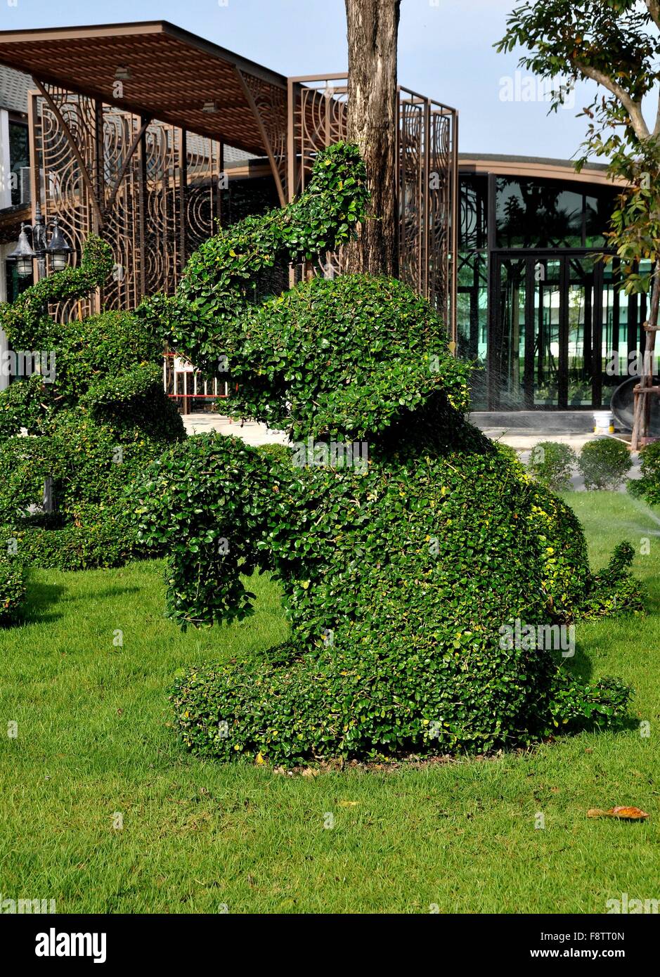 Bang Saen, Thailand - January 7, 2014:   Elephant topiary in the gardens at the Bang Saen Heritage Hotel Stock Photo