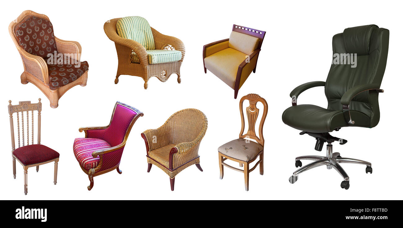 Different set of chairs. Isolated over white background with clipping