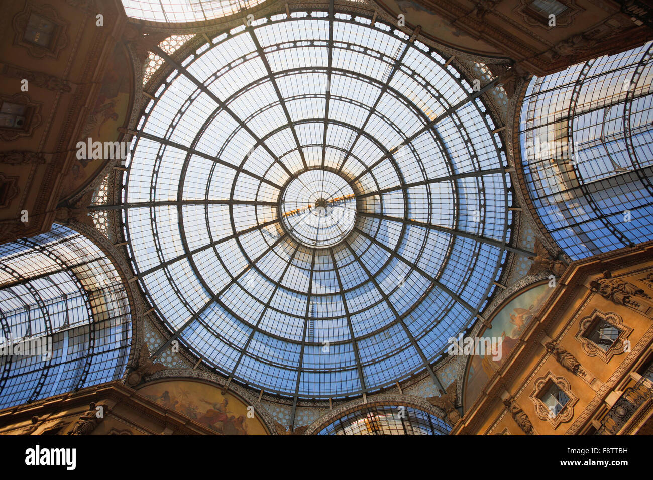 Milan, Milan Province, Lombardy, Italy.  Glass dome of Galleria Vittorio Emanuele II shopping arcade. Stock Photo