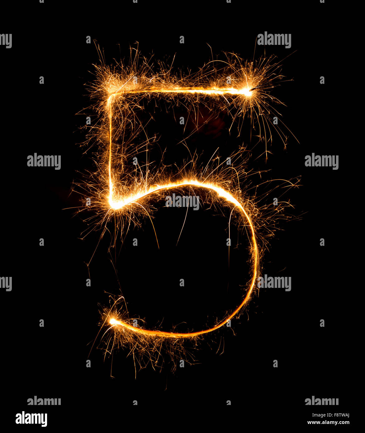 5.Digit five made of firework sparklers at night background Stock Photo Alamy