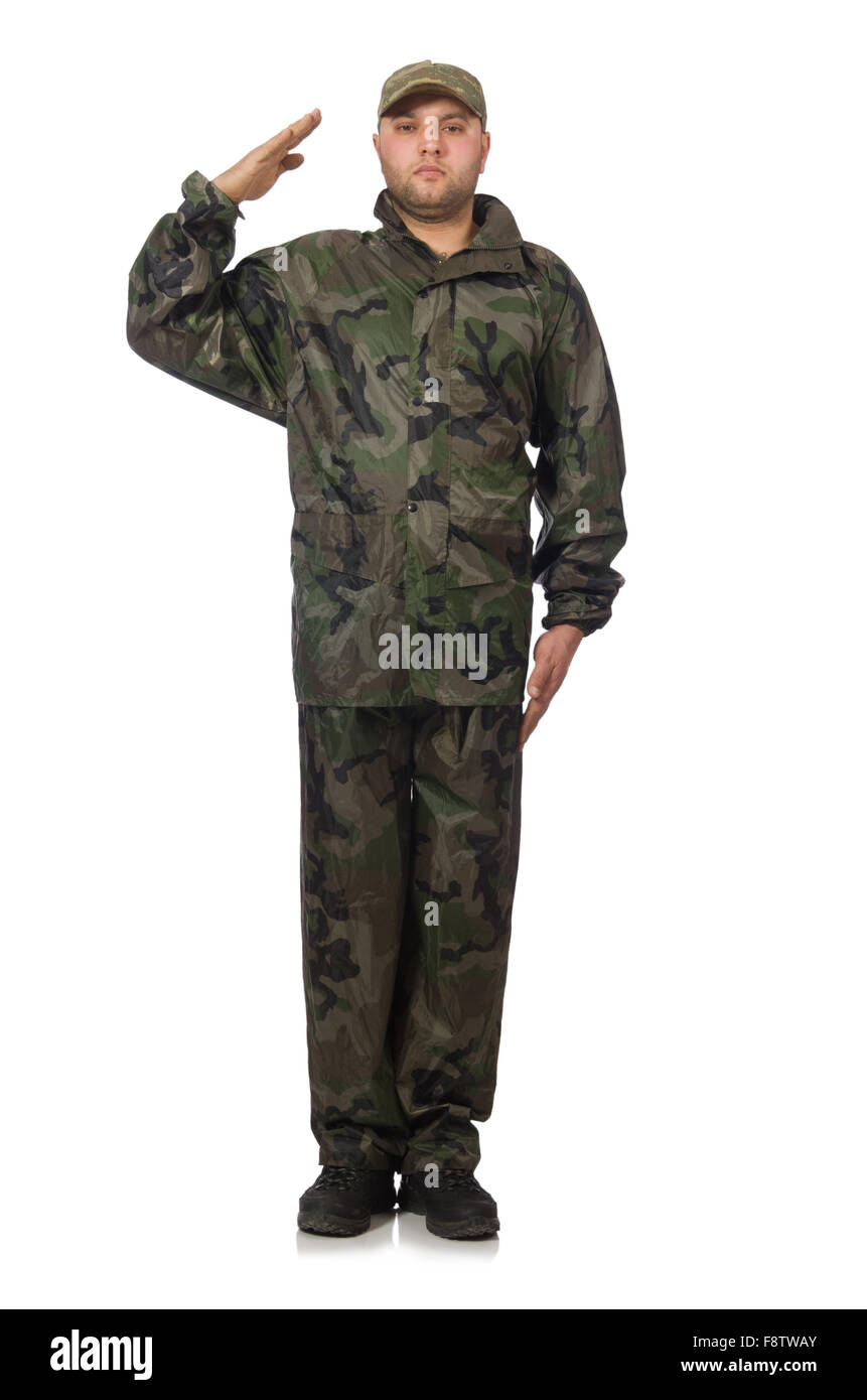 Young man in soldier uniform isolated on white Stock Photo Alamy