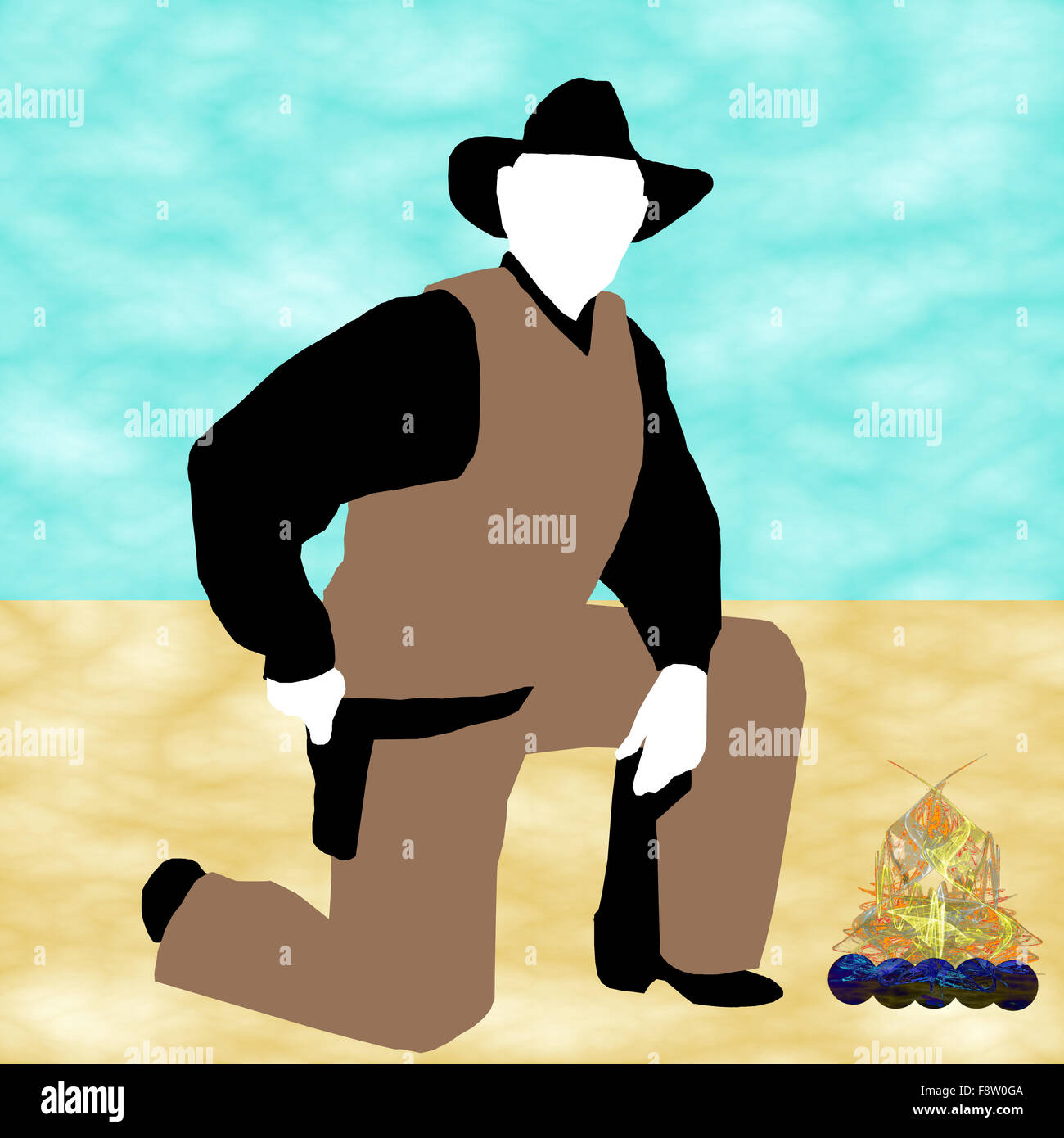 Cowboy by a campfire Stock Photo - Alamy