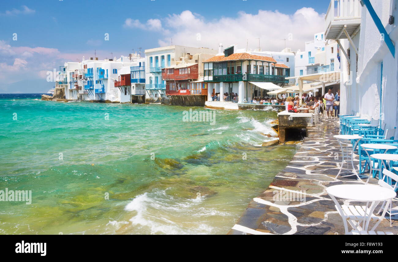 Mykonos Town, Little Venice) Aegean Sea - Mykonos Island, Cyclades, Greece Stock Photo