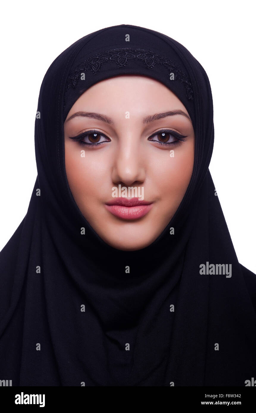 Muslim young woman wearing hijab on white Stock Photo - Alamy