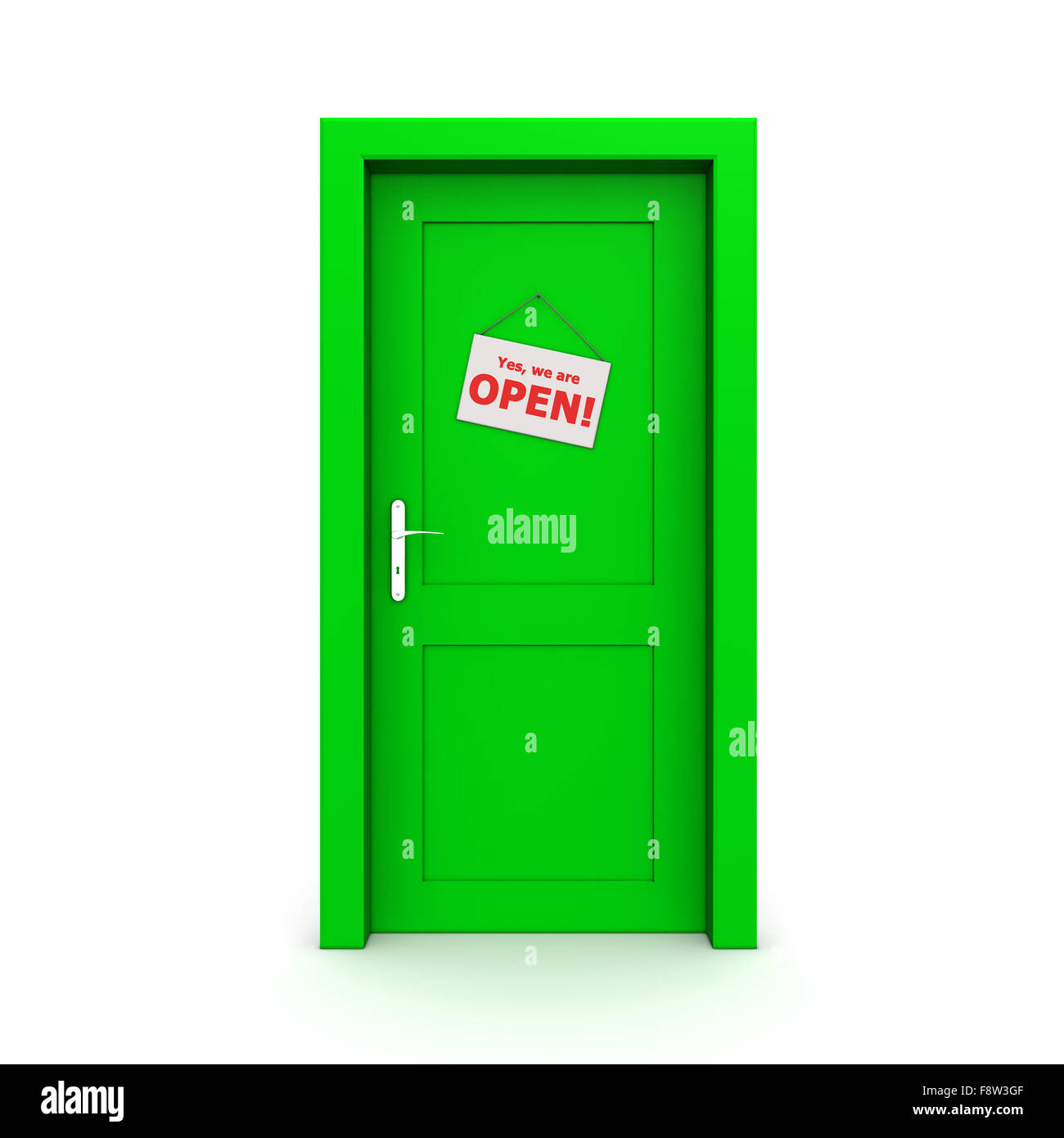 Closed Green Door With Door Sign Stock Photo