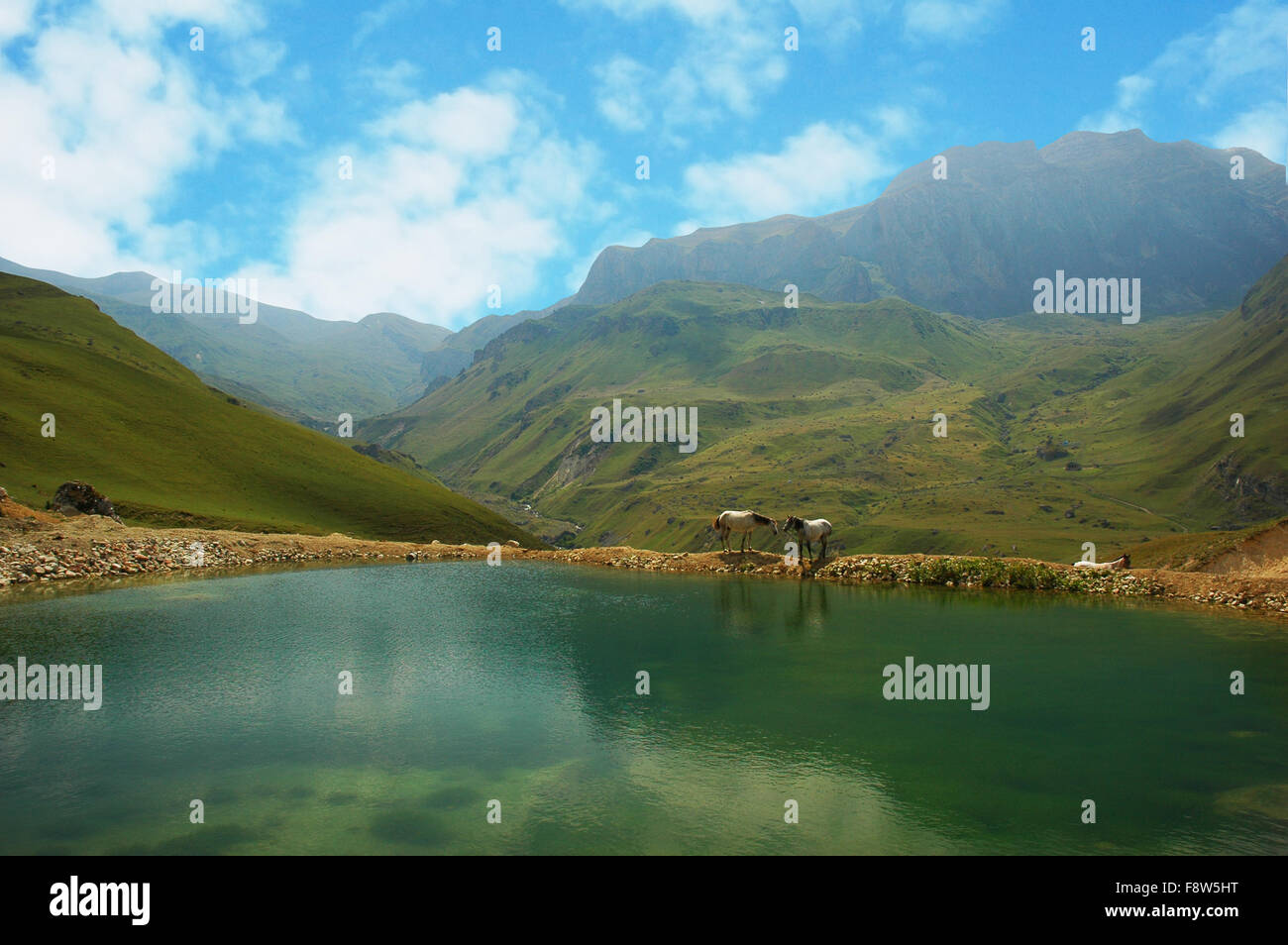 Landscape with lake and mountains Stock Photo - Alamy