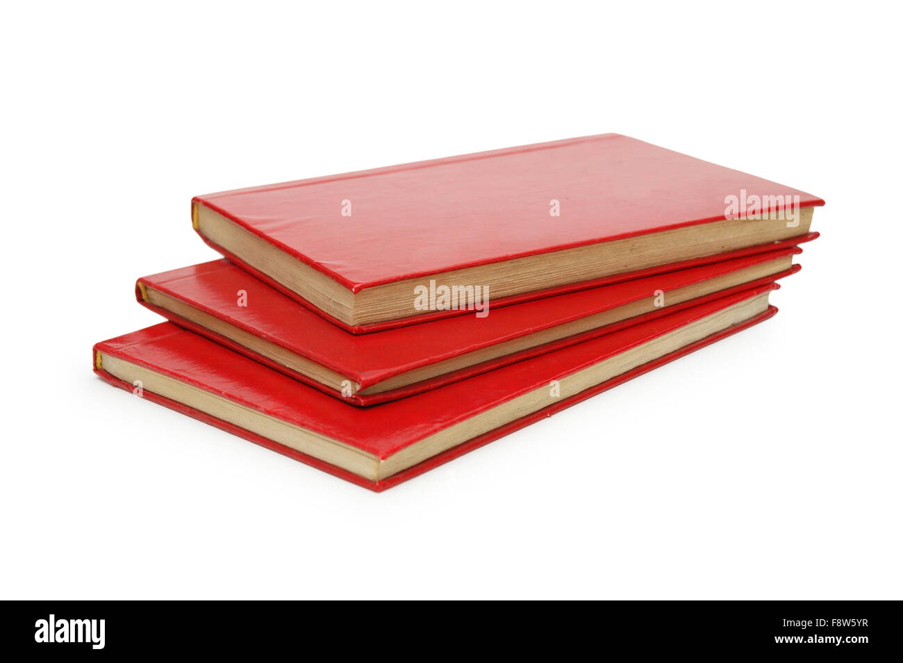 Three red books isolated on white background Stock Photo Alamy