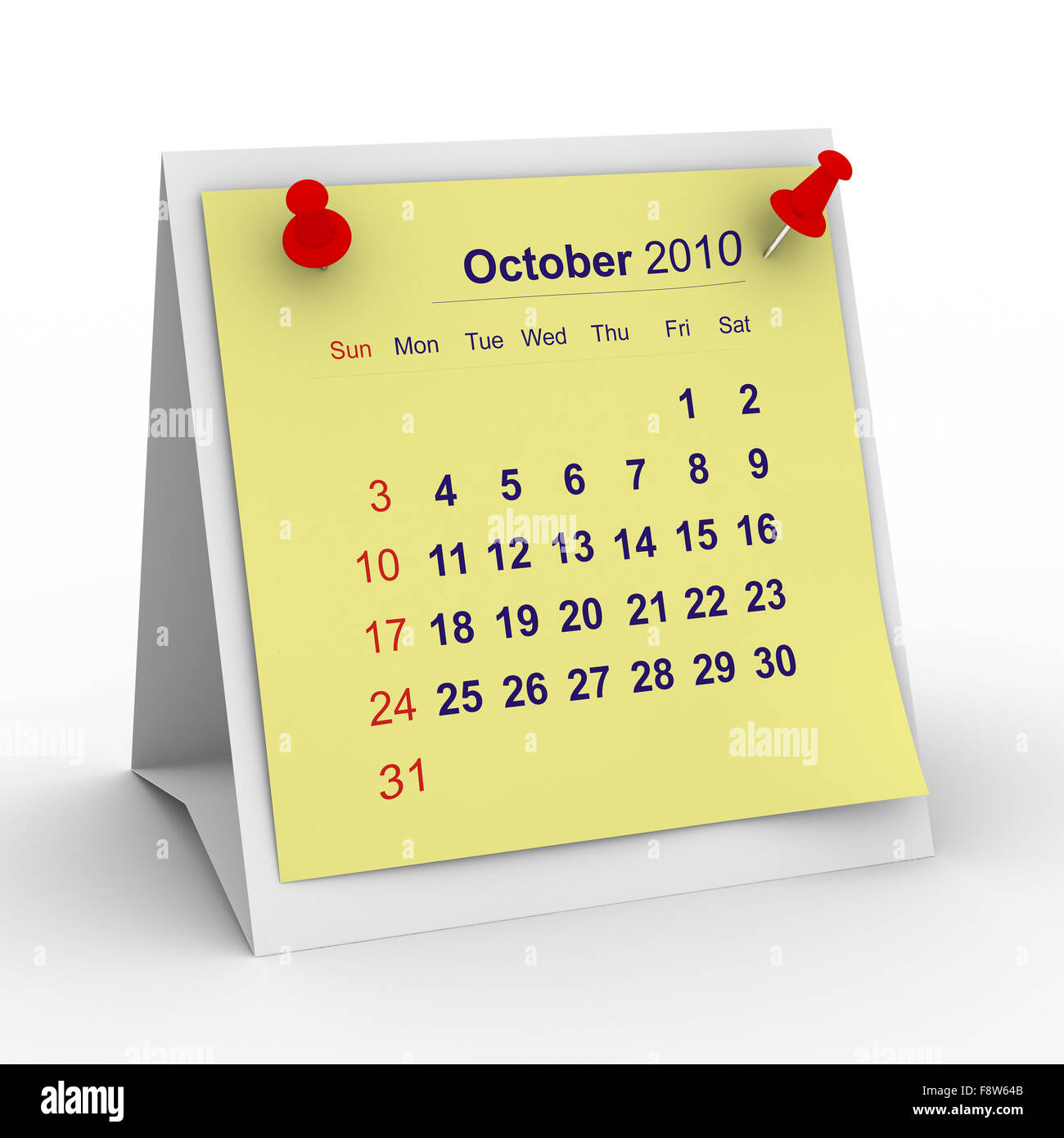 2010 year calendar october isolated hi-res stock photography