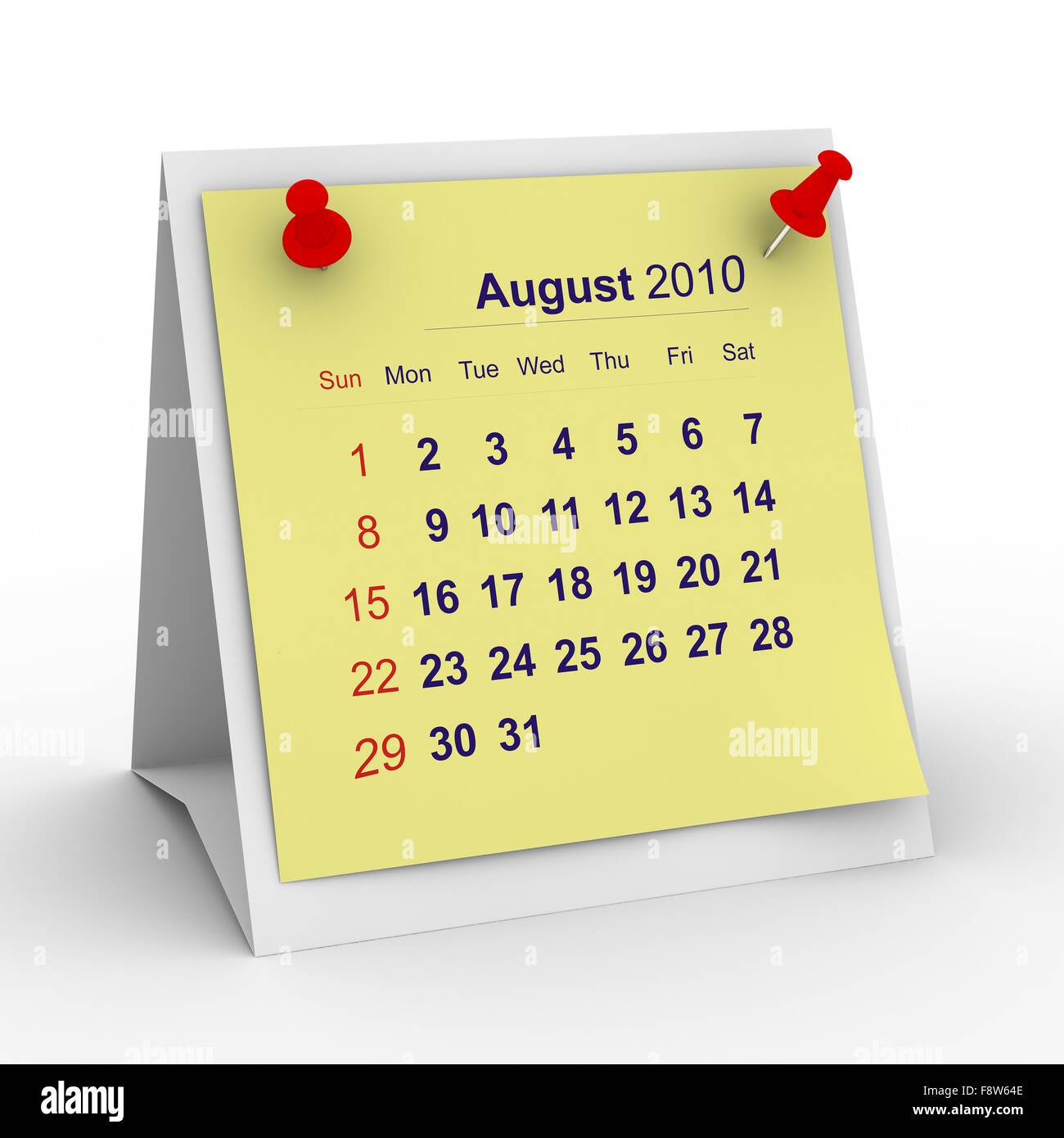 2010 year calendar. August. Isolated 3D image Stock Photo - Alamy