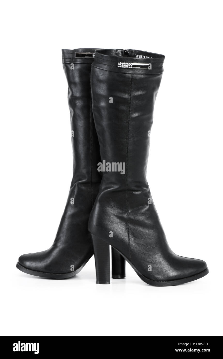 Black boots isolated on the white background Stock Photo - Alamy