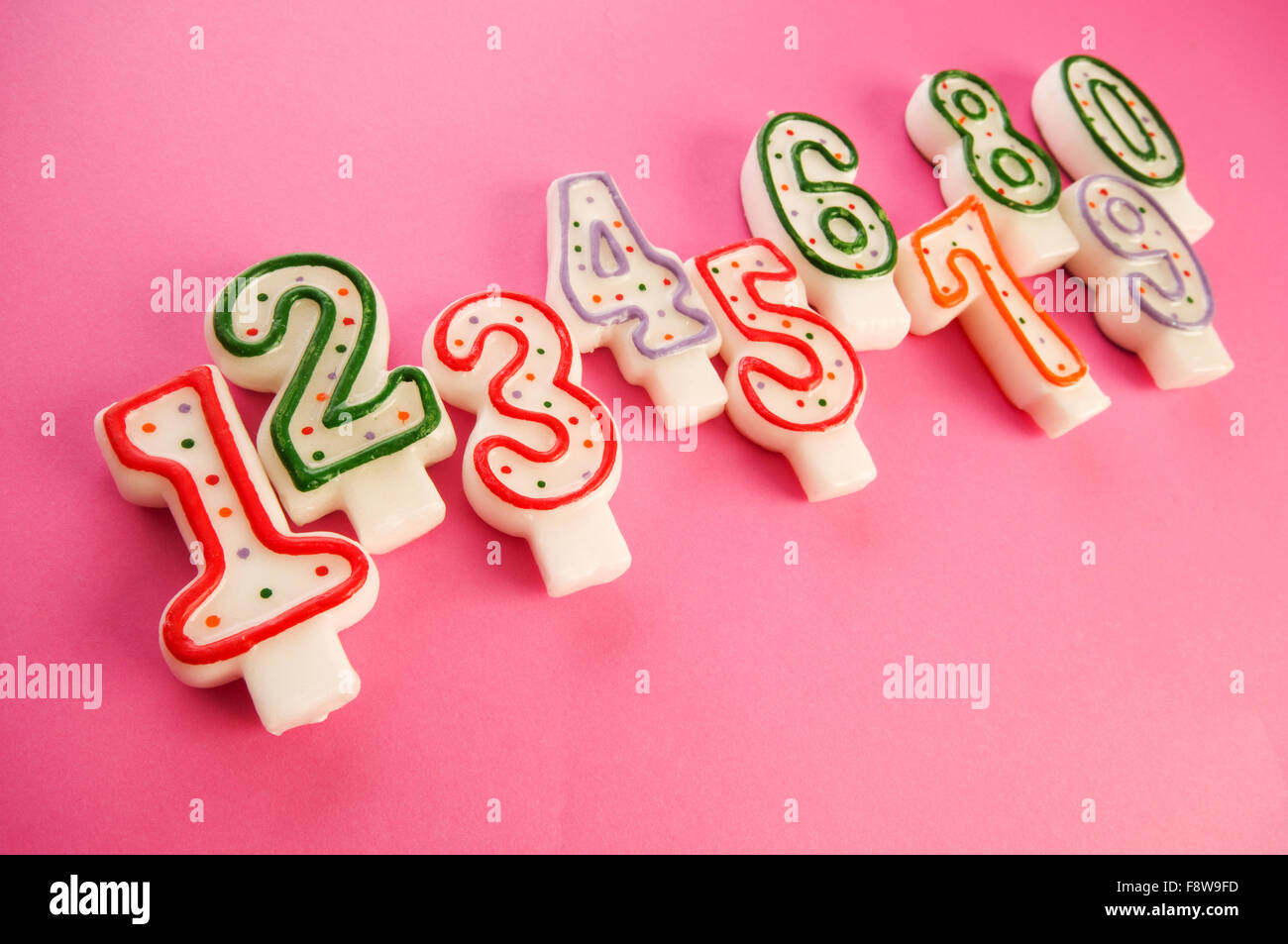 Birthday candles against colourful background Stock Photo - Alamy