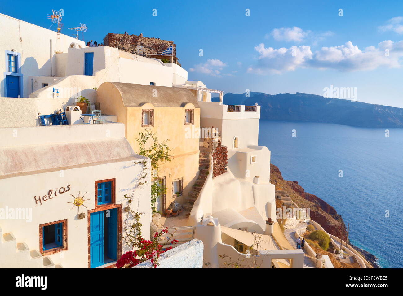 Santorini Caldera - view at white houses nad Aegean Sea in Oia Town, Cyclades Islands, Greece Stock Photo