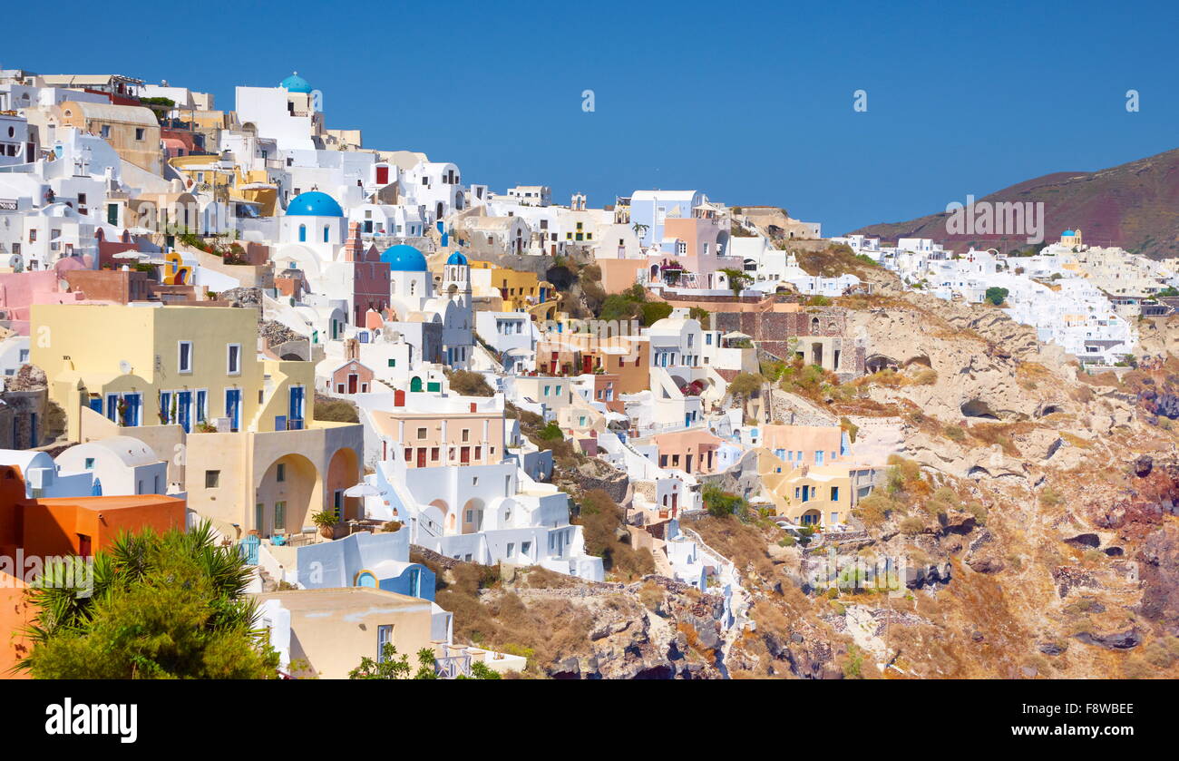 Santorini - view from the castle to Oia Town, Santorini Island, Cyclades, Greece Stock Photo