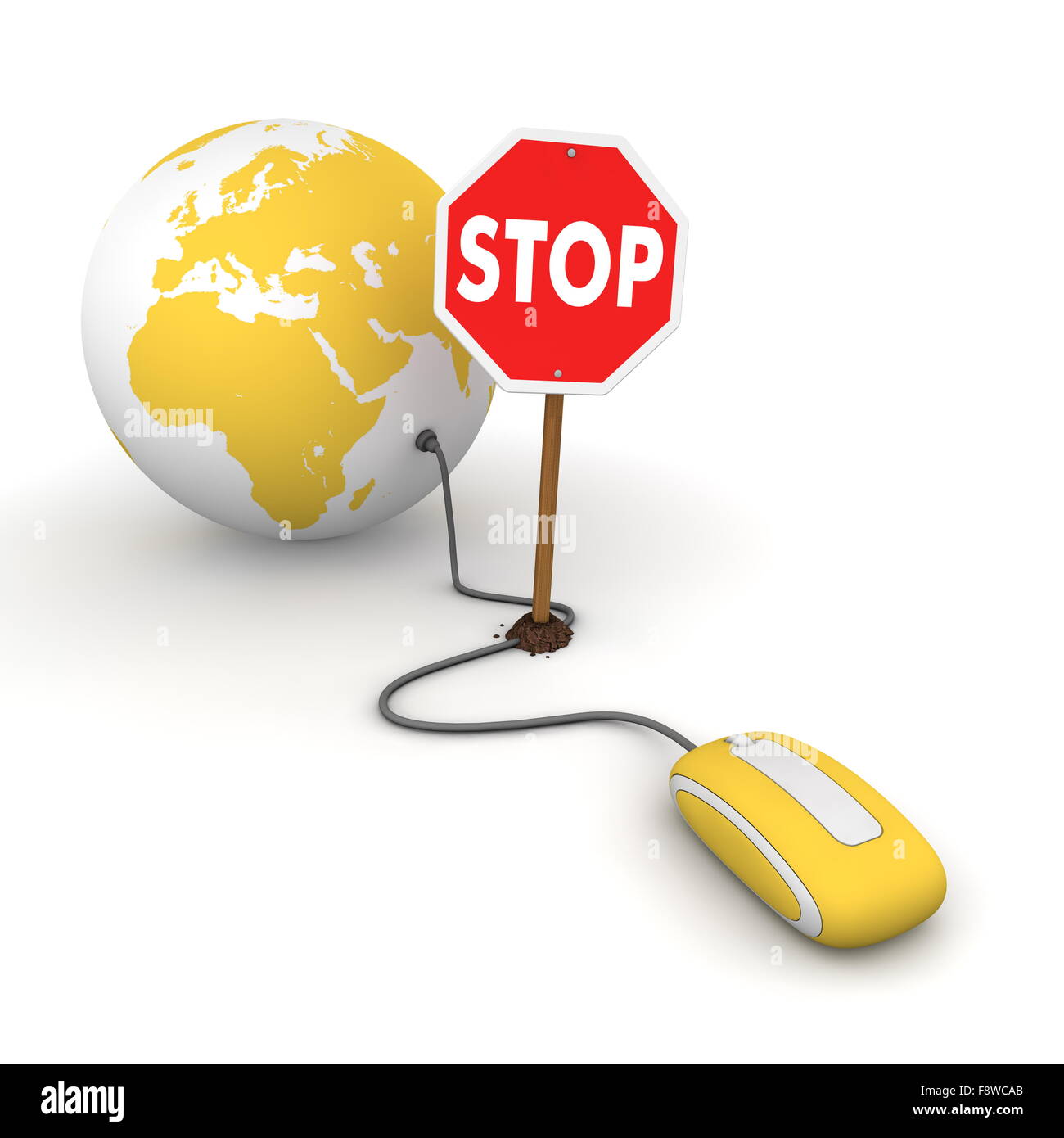 Surfing the Web in Yellow - Blocked by a Stop sign Stock Photo