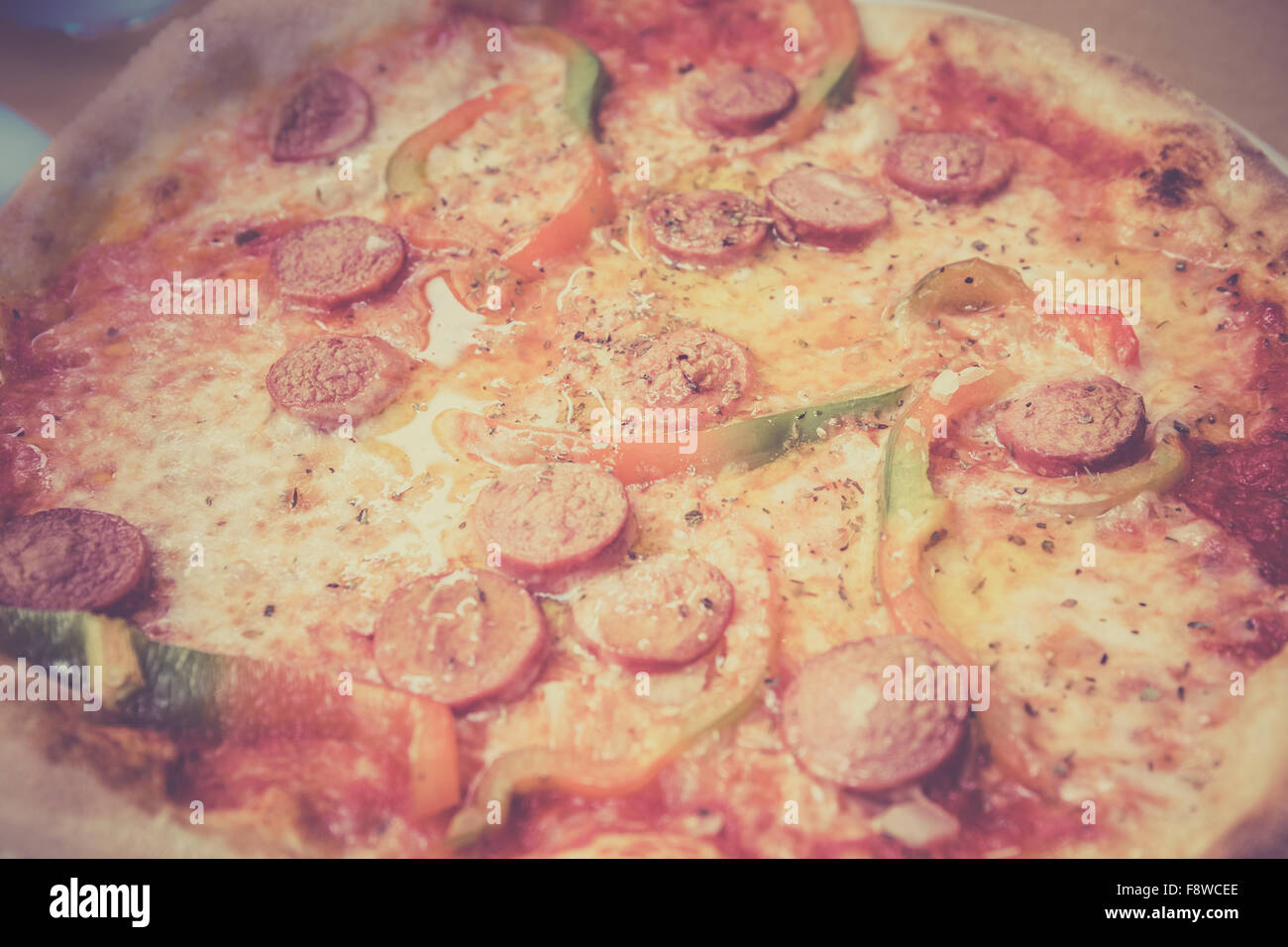 Genuine italian pepperoni pizza in tuscan restaurant Stock Photo Alamy