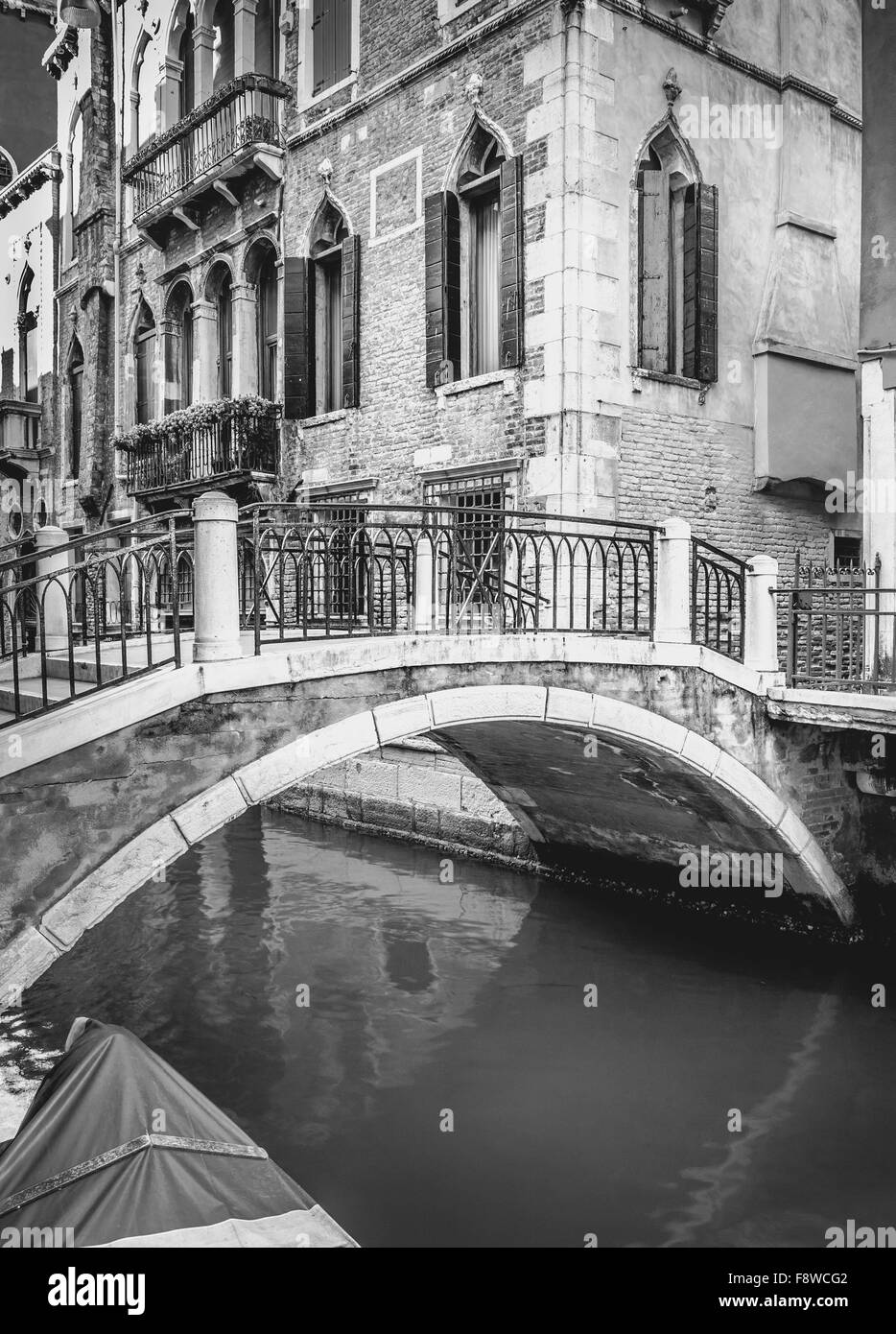 B&W scene from Venice with beautiful bridge in the foreground Stock Photo