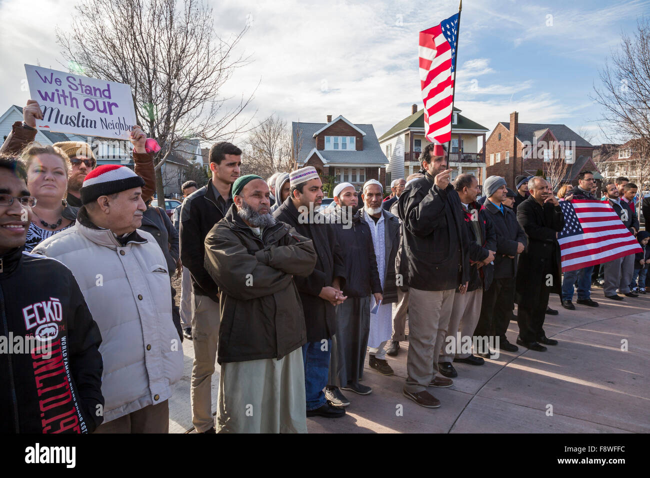 Hamtramck, Michigan USA. 11th December 2015. Muslims rally at Hamtramck
