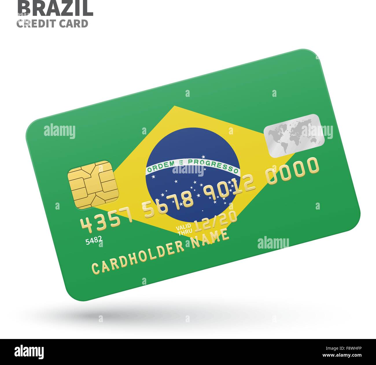 Credit card with Brazil flag background for bank, presentations and
