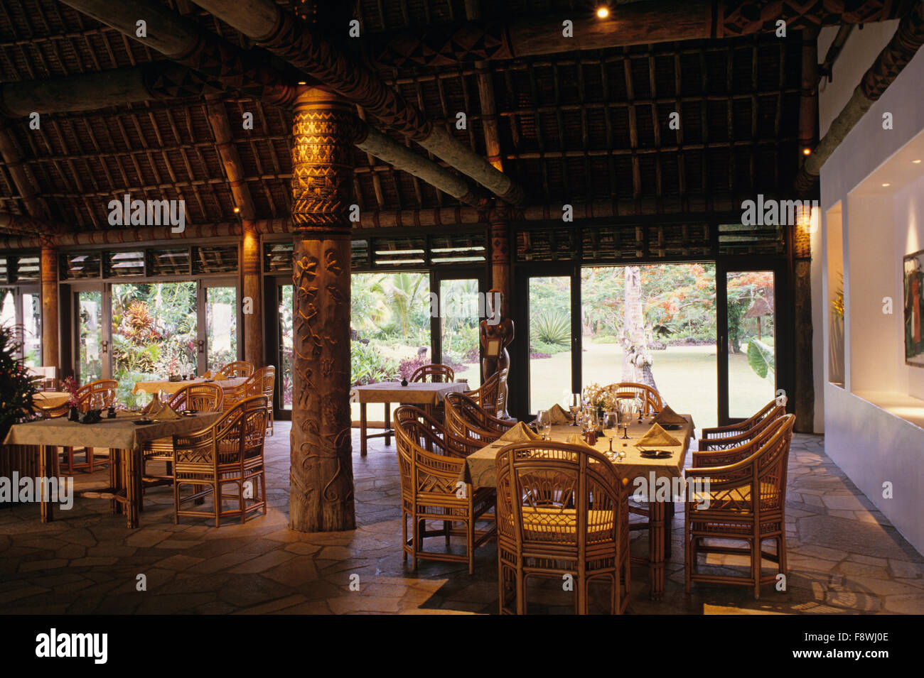 Fiji Islands, Wakaya Island, Wakaya Club, restaurant interior Stock Photo