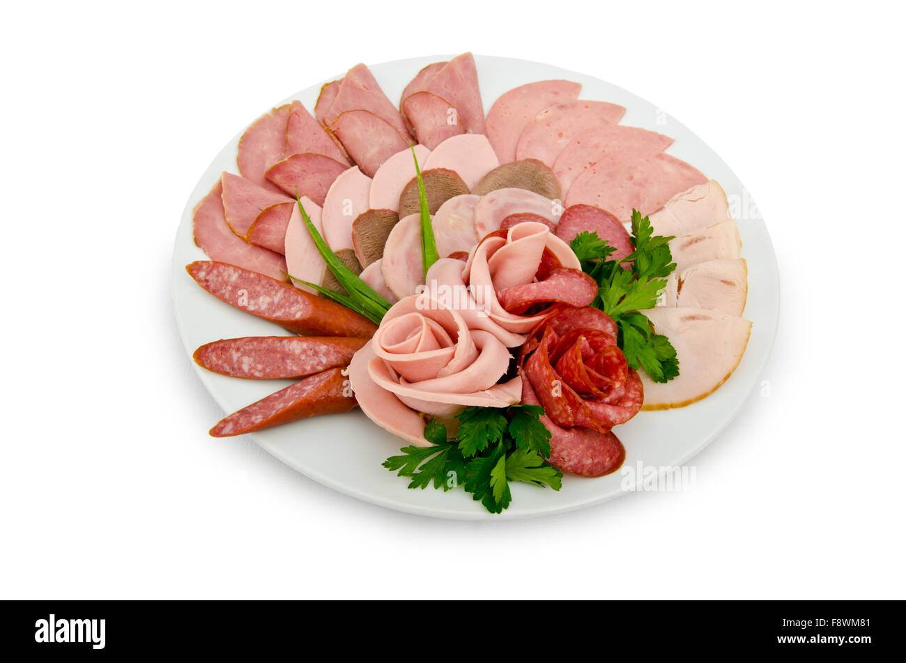 Мясная тарелка на белом фоне
