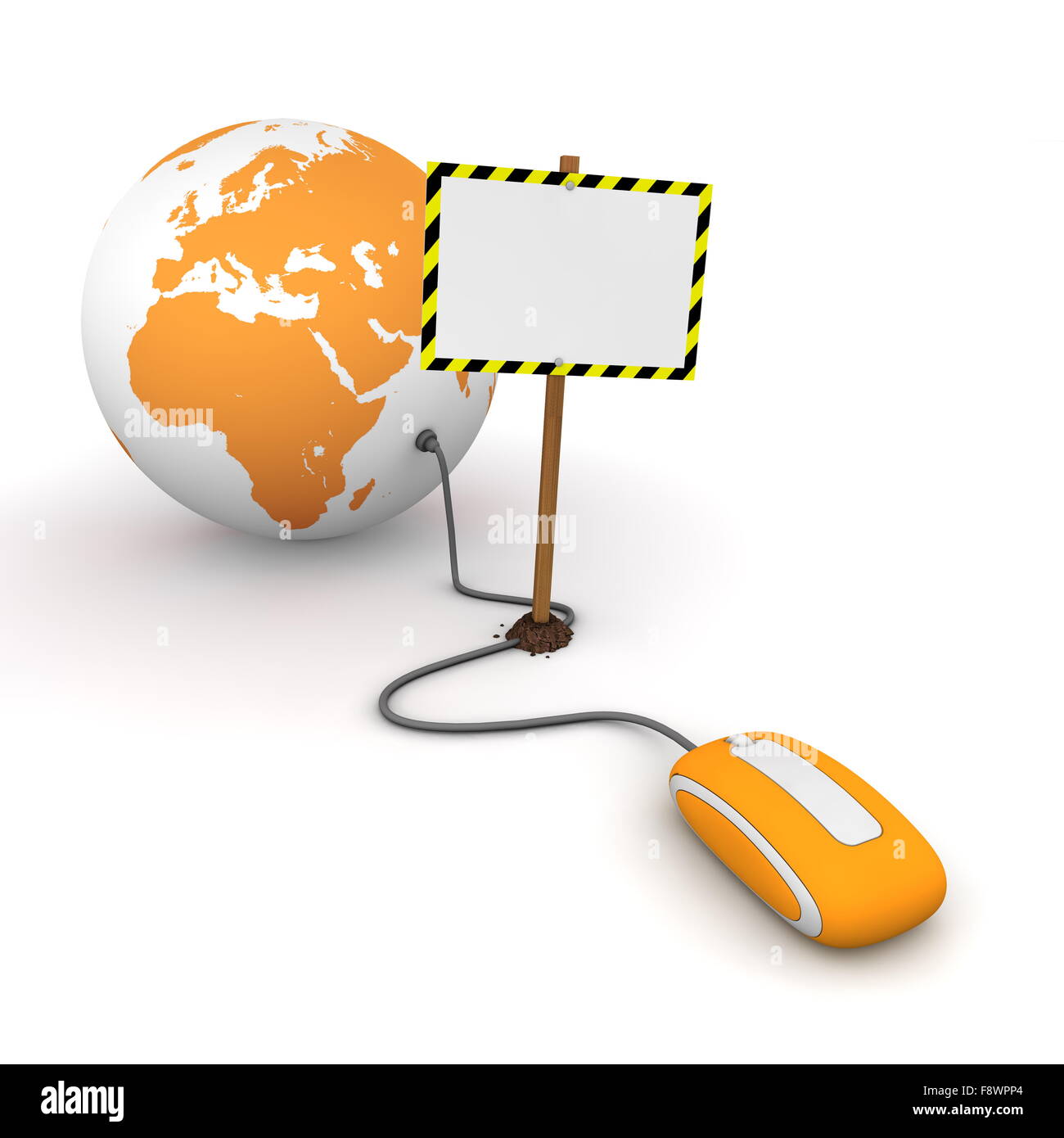 Surfing the Web in Orange - Blocked by a White Rectangular Sign Stock Photo