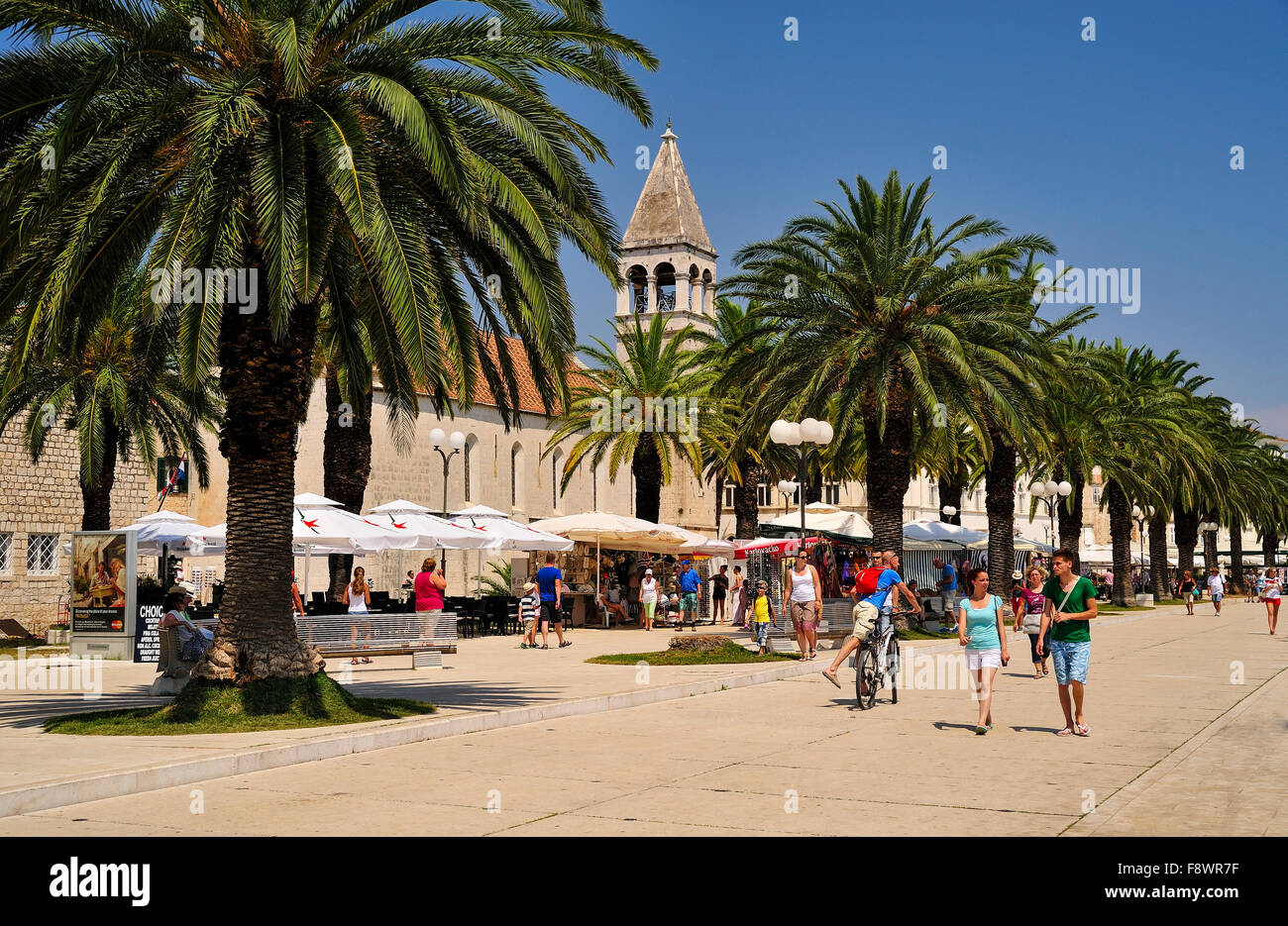 Beach promenade with Dominican Monastery, Trogir, Dalmatia, Croatia Stock Photo