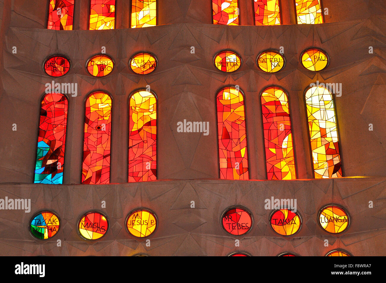 Colorful windows, Sagrada Familia, Barcelona, Catalonia, Spain Stock Photo