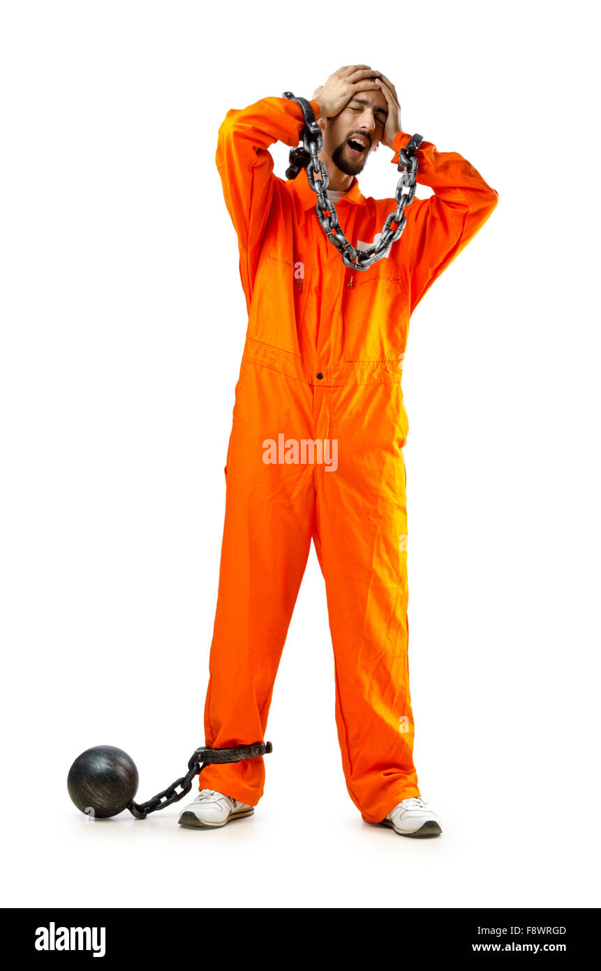 Convict with handcuffs on white Stock Photo - Alamy