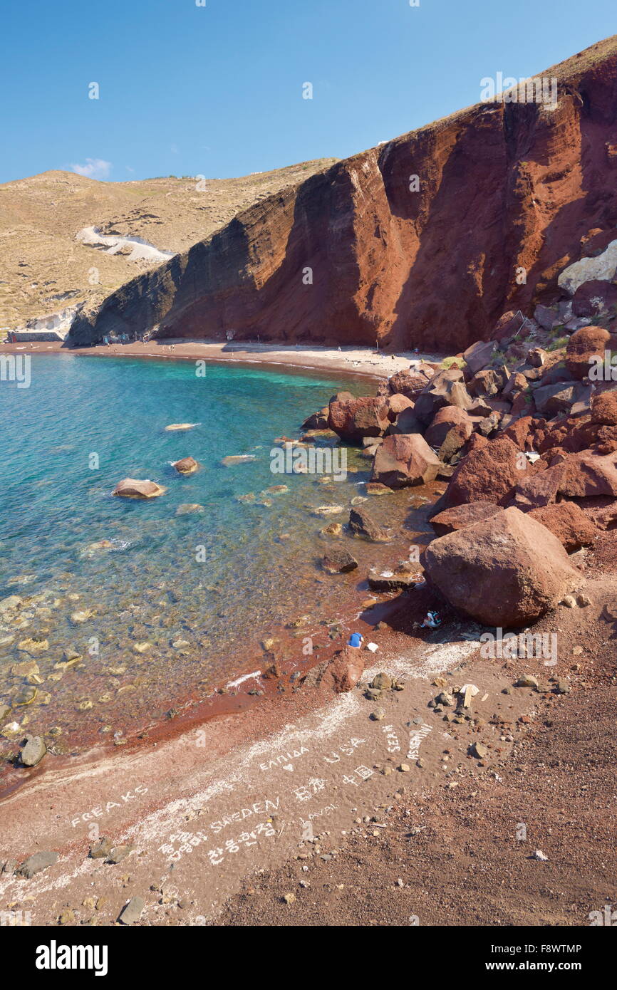 Red Beach with unique colour of the sand - Santorini Island, Cyclades Islands, Greece Stock Photo