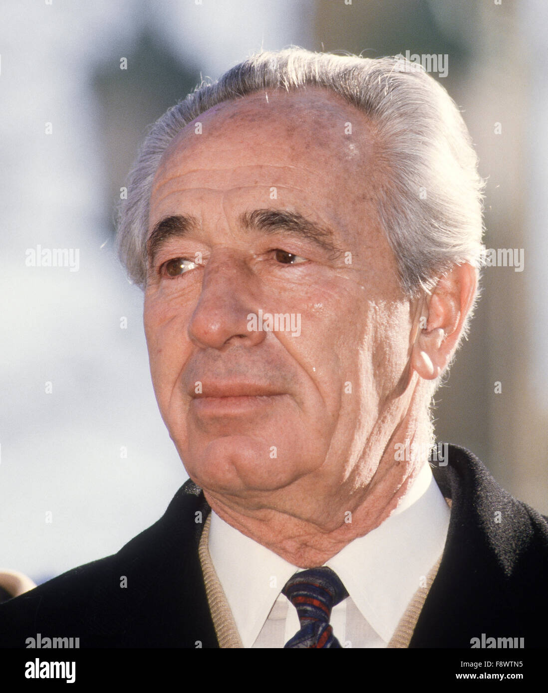 Chicago, Illinois, USA, October, 1985  Prime Minister of Israel Shimon Peres during visit to Chicago.  Credit: Mark Reinstein Stock Photo