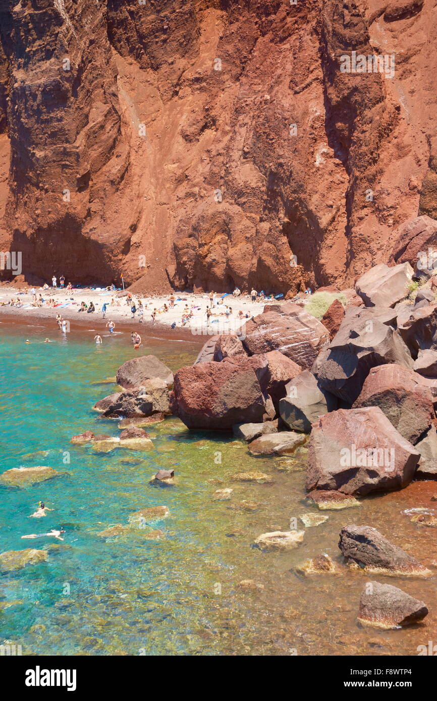 Santorini Red Beach with unique colour of the sand - Santorini Island, Cyclades Islands, Greece Stock Photo