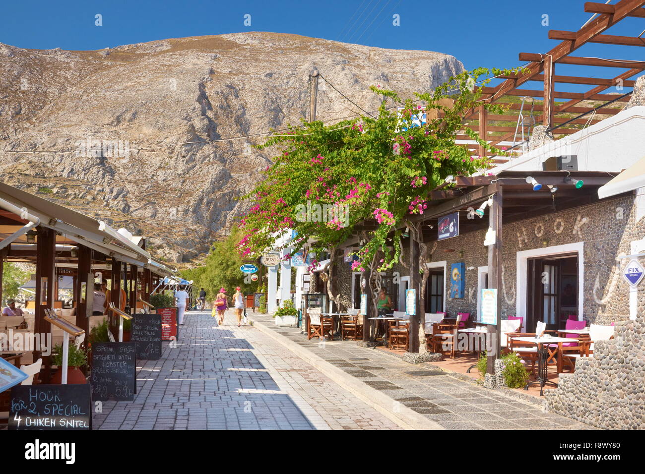 Costal Village Kamari,  Santorini Island, Cyclades Islands, Greece Stock Photo