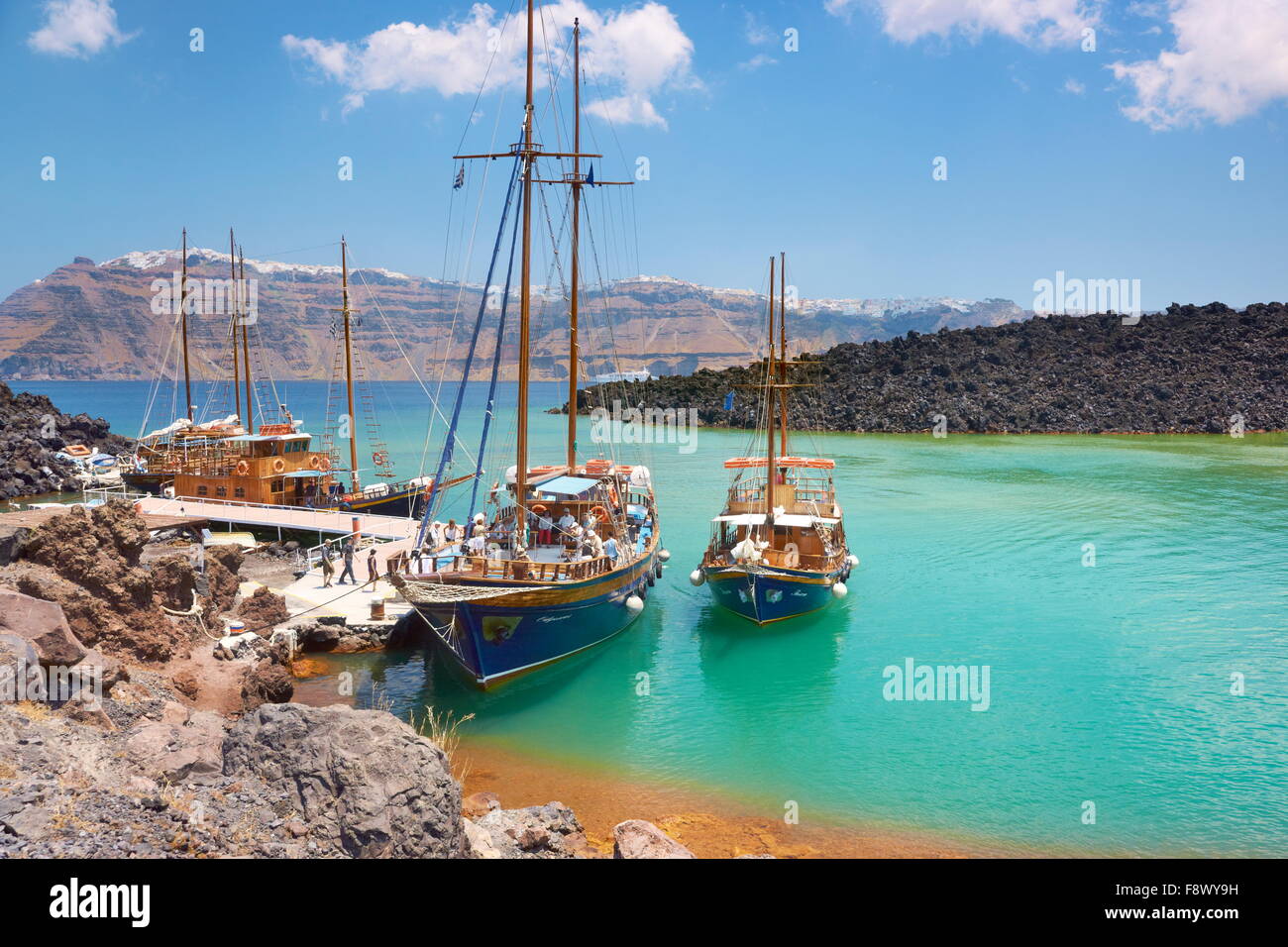 Nea Kameni - Greece, Cyclades Islands, a small port for pleasure craft, from here leads the way to craters on the island Stock Photo