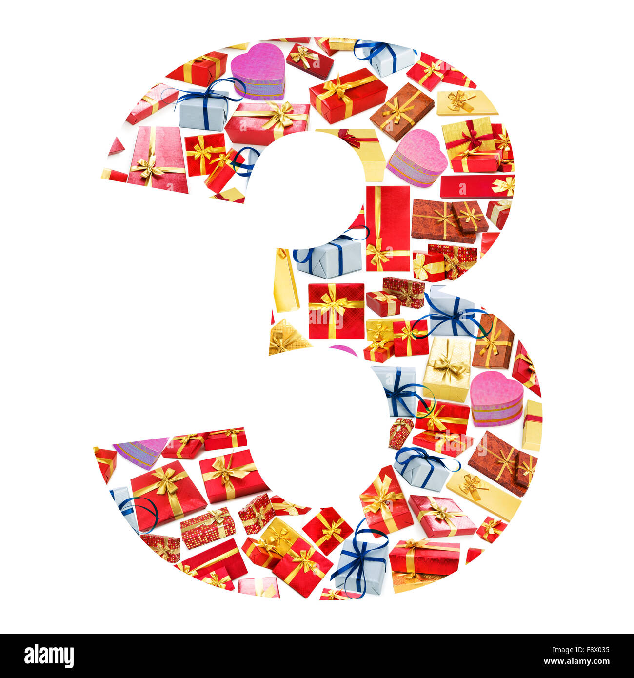 Number made from giftboxes on white Stock Photo - Alamy
