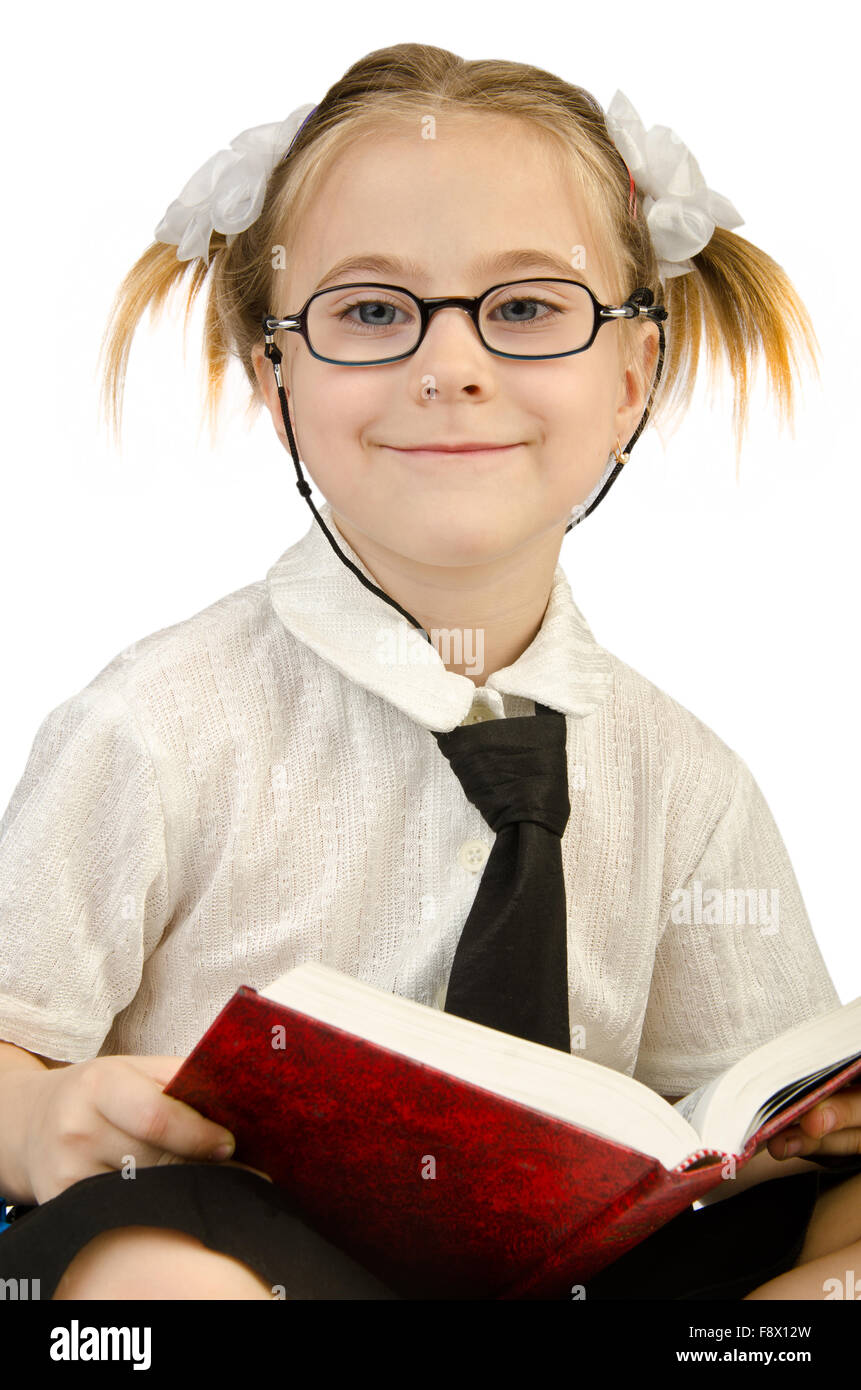 Little girl with books on white Stock Photo Alamy