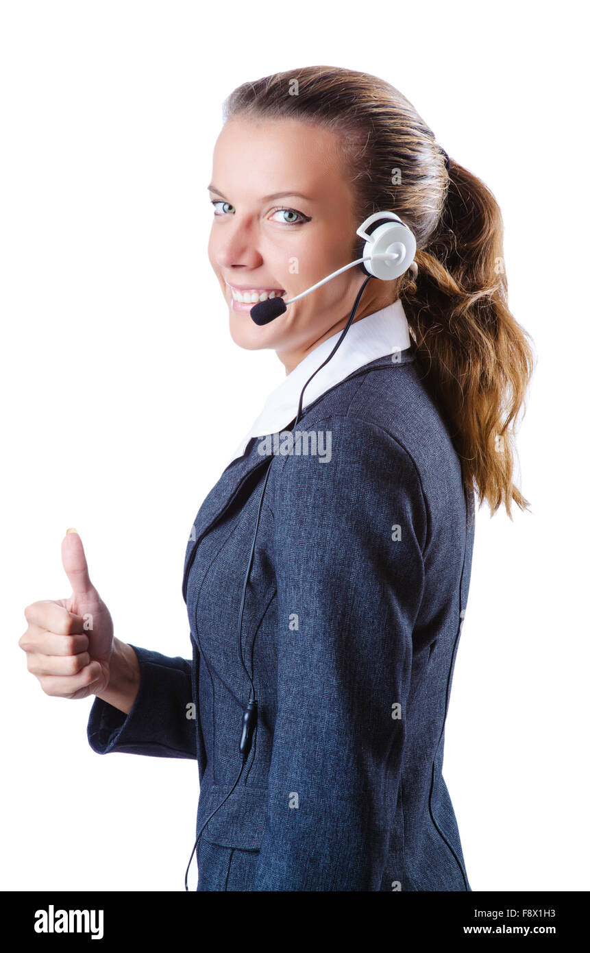 Call center operator isolated on white Stock Photo - Alamy