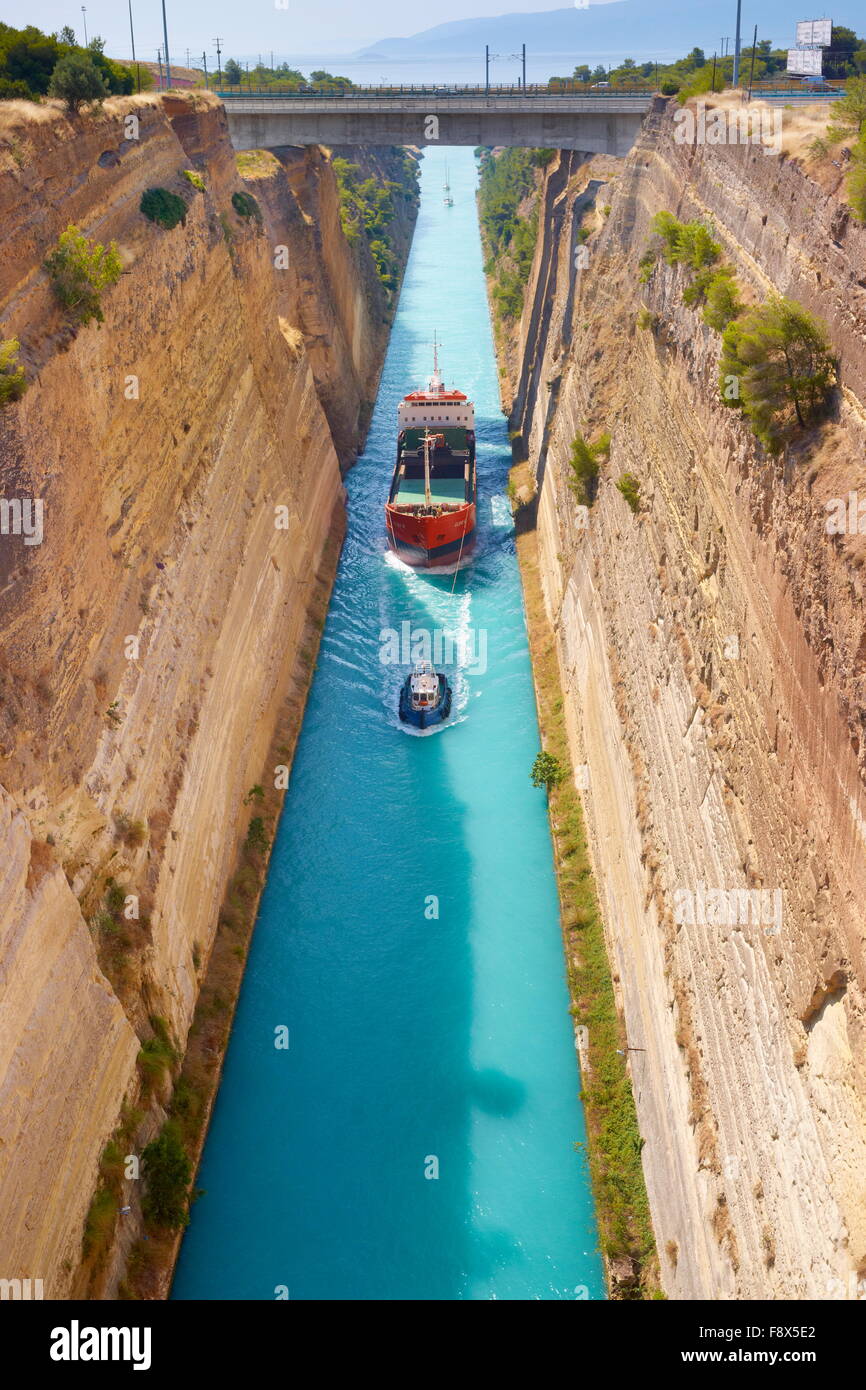 Corinth Boat in the canal of Corinth, Peloponnese, Greece Stock Photo Alamy