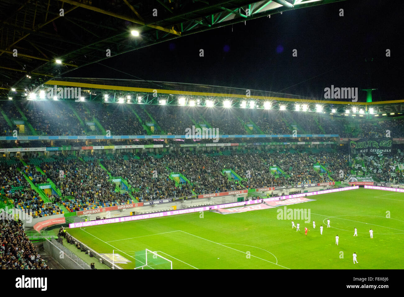 Football match from the portuguese first league, Sporting Clube de Portugal playing in Estádio José Alvalade XXI in Lisbon Stock Photo