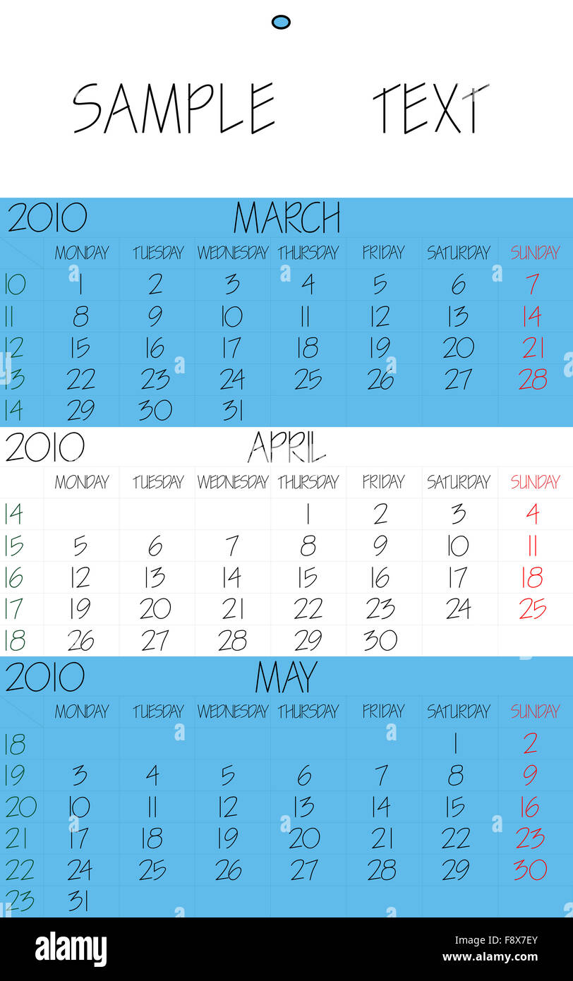 english calendar 2010 april Stock Photo - Alamy