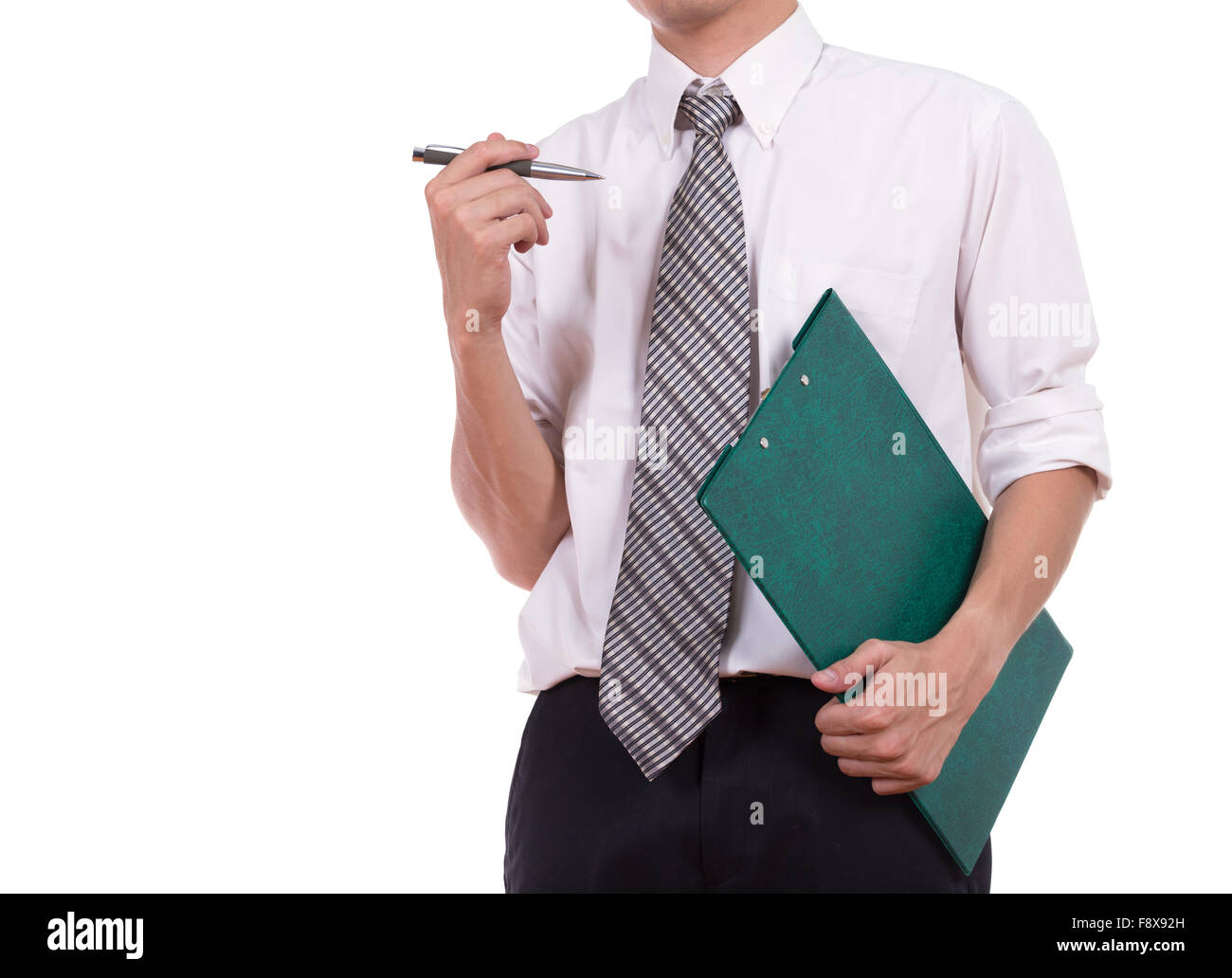 business man with clipboard and pen isolated on white background Stock ...