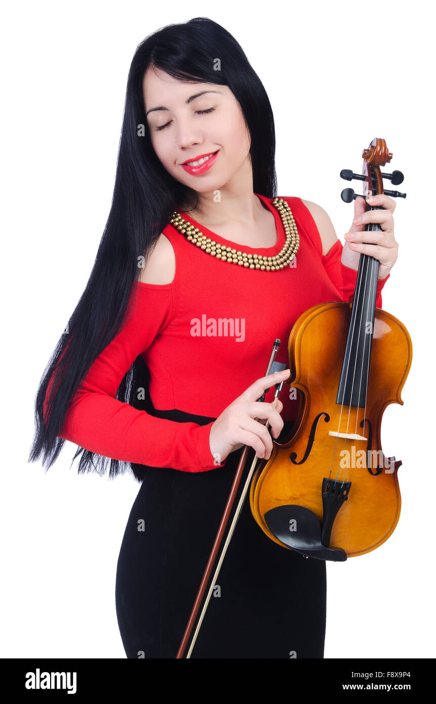 Young girl with violin on white Stock Photo - Alamy