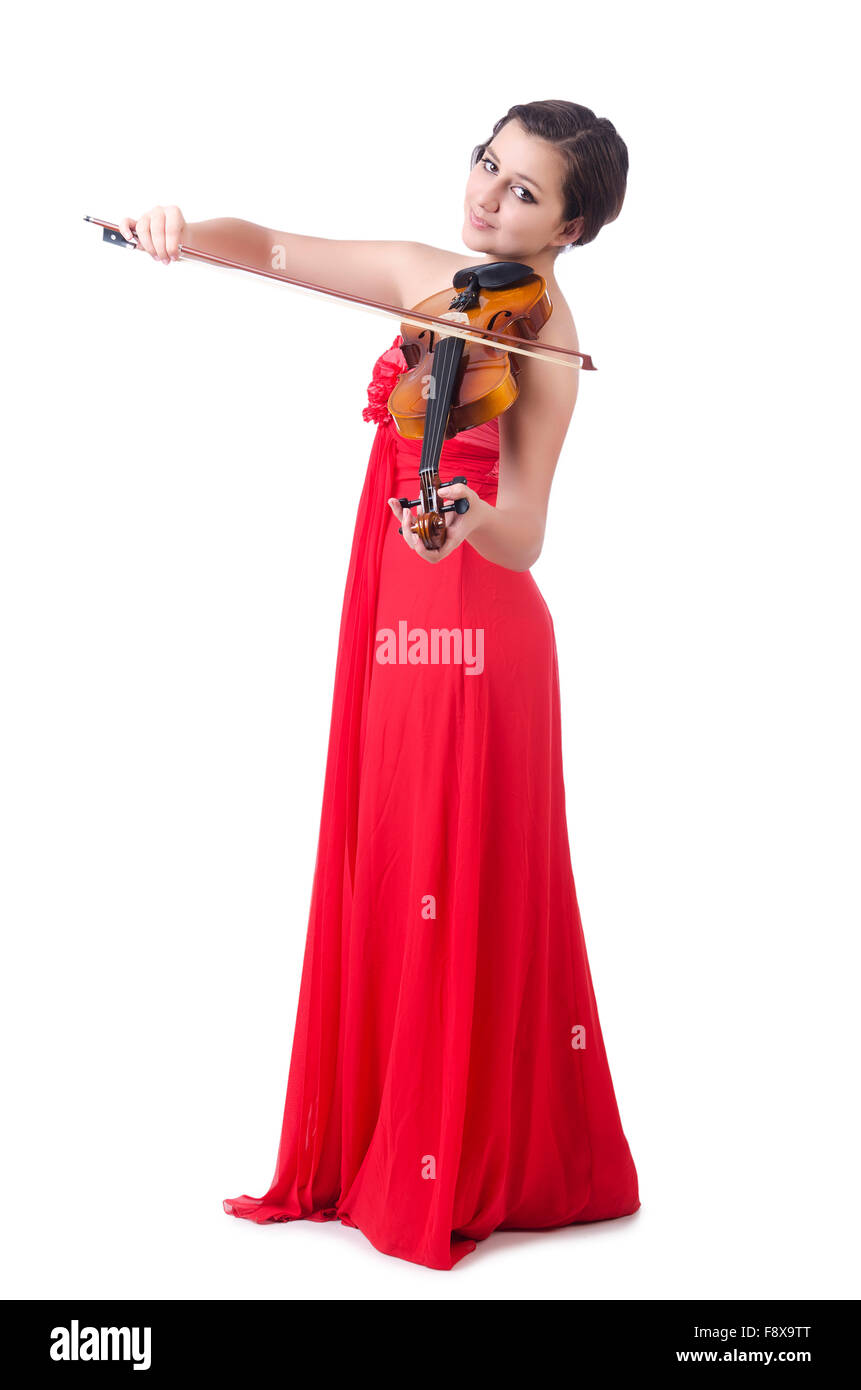 Young girl with violin on white Stock Photo - Alamy