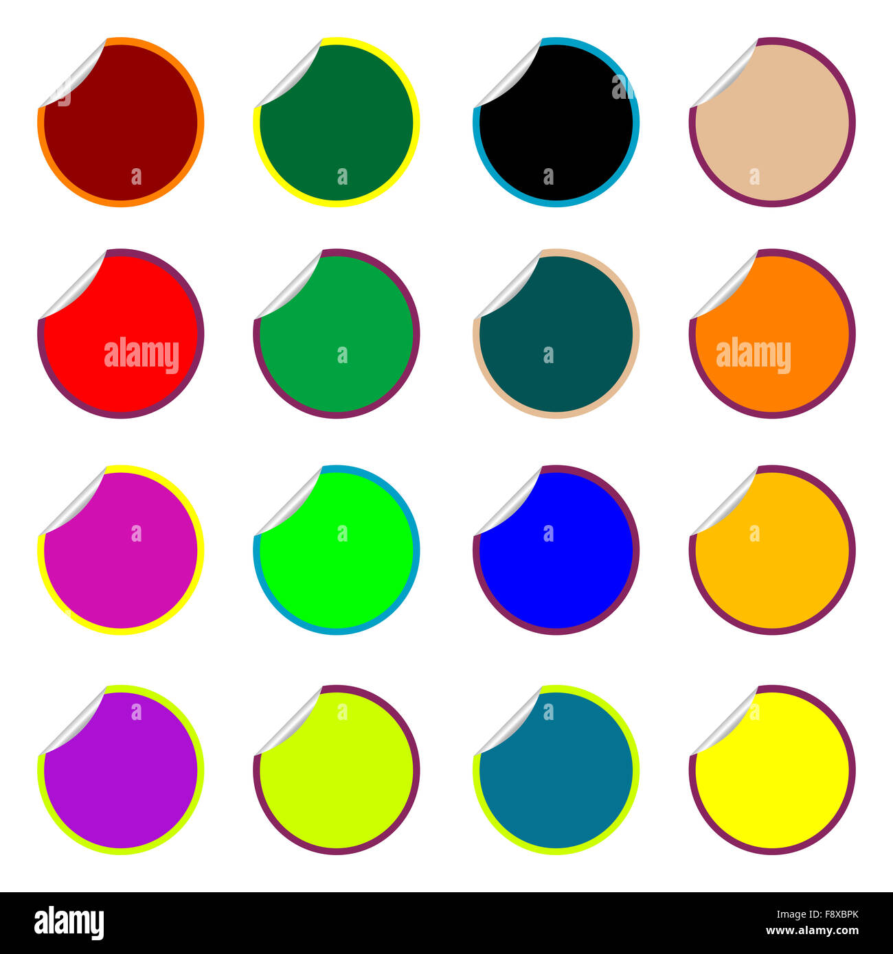 round colored stickers isolated on white Stock Photo - Alamy