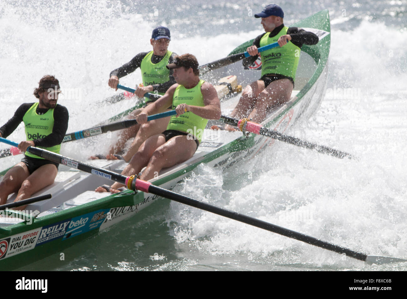 Sydney, Australia. 12th December, 2015. Ocean Thunder Professional surfboat racing carnival from Dee Why Beach involves 24 elite mens teams and 12 elite womens teams from around Credit:  model10/Alamy Live News Stock Photo