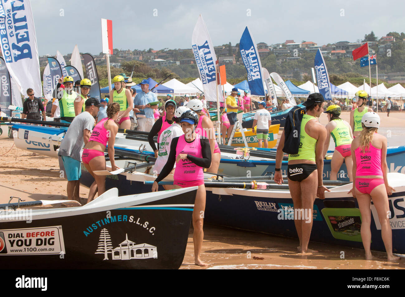 Sydney, Australia. 12th December, 2015. Ocean Thunder Annual Series of Professional surfboat racing carnival from Dee Why Beach which involves 24 elite mens teams and 12 elite womens teams from around Australia. Credit:  model10/Alamy Live News Stock Photo