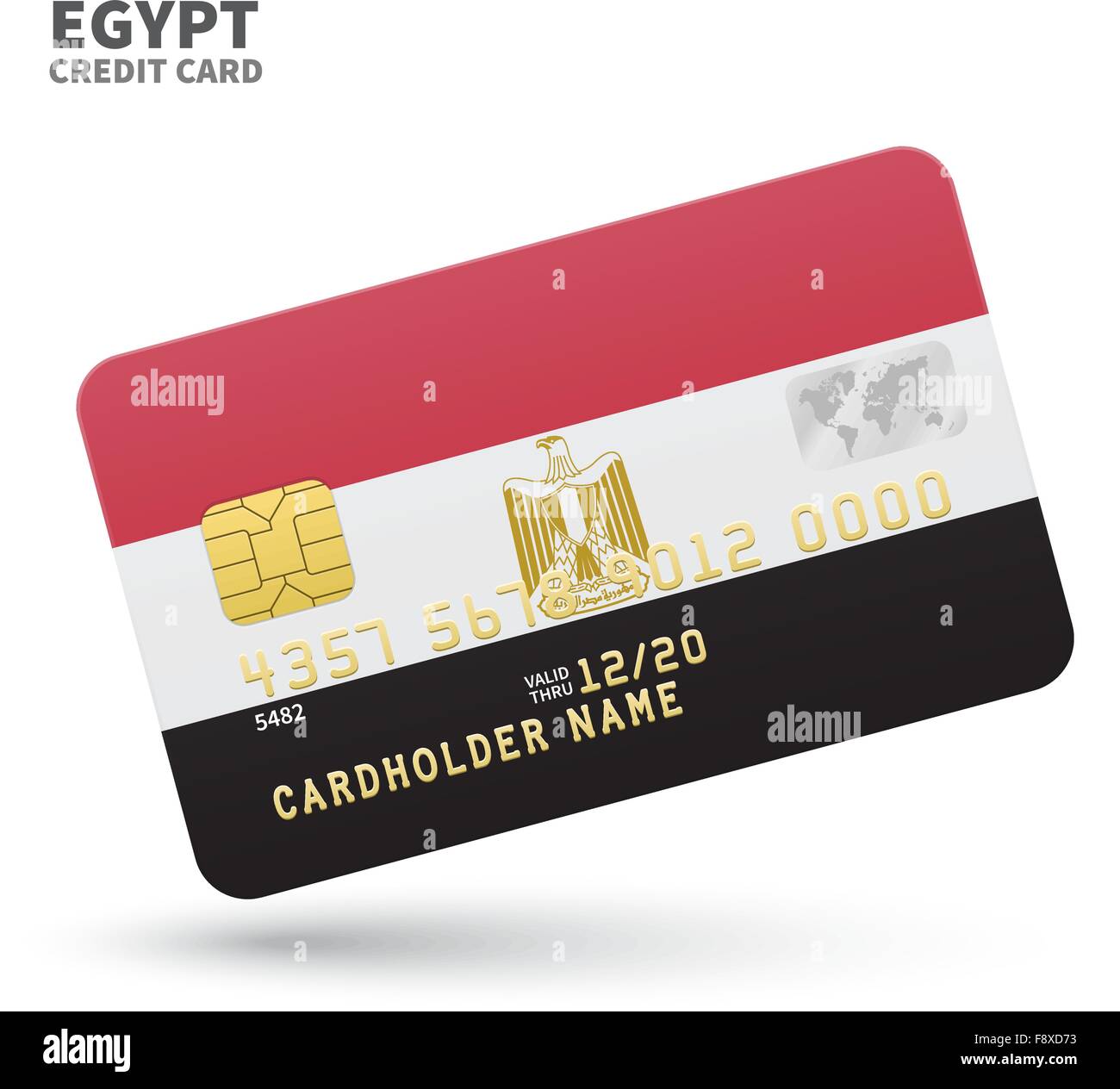 Credit card with Egypt flag background for bank, presentations and