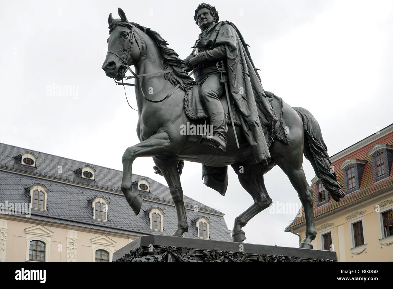 Equestrian statue of Charles Augustus, Grand Duke of Saxe-Weimar-Eisenach in Weimar Stock Photo